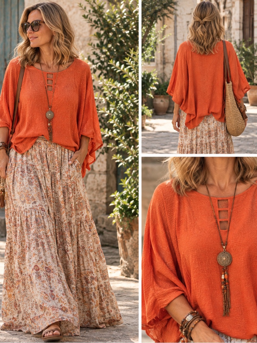 Sundance Women’s Silk Bohochik Blouse L Orange Peasant Top